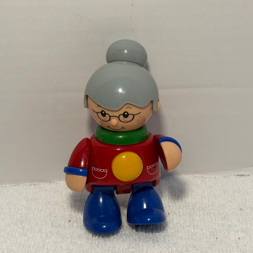 Tolo Toys First Friends Grandma Figure Clicking Posable Toy Red Blue Grey Bun